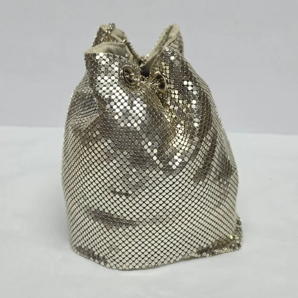 Nordstrom Gold Mesh Bucket Drawstring Shoulder Bag Evening Purse Formal Wedding